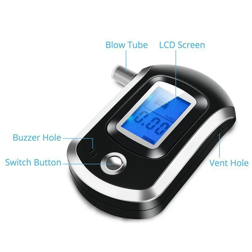 Adeeing الكحول التنفس اختبار LCD الكحول المهنية المحمولة محلل كاشف مع 5 أبواق استجابة سريعة r20
