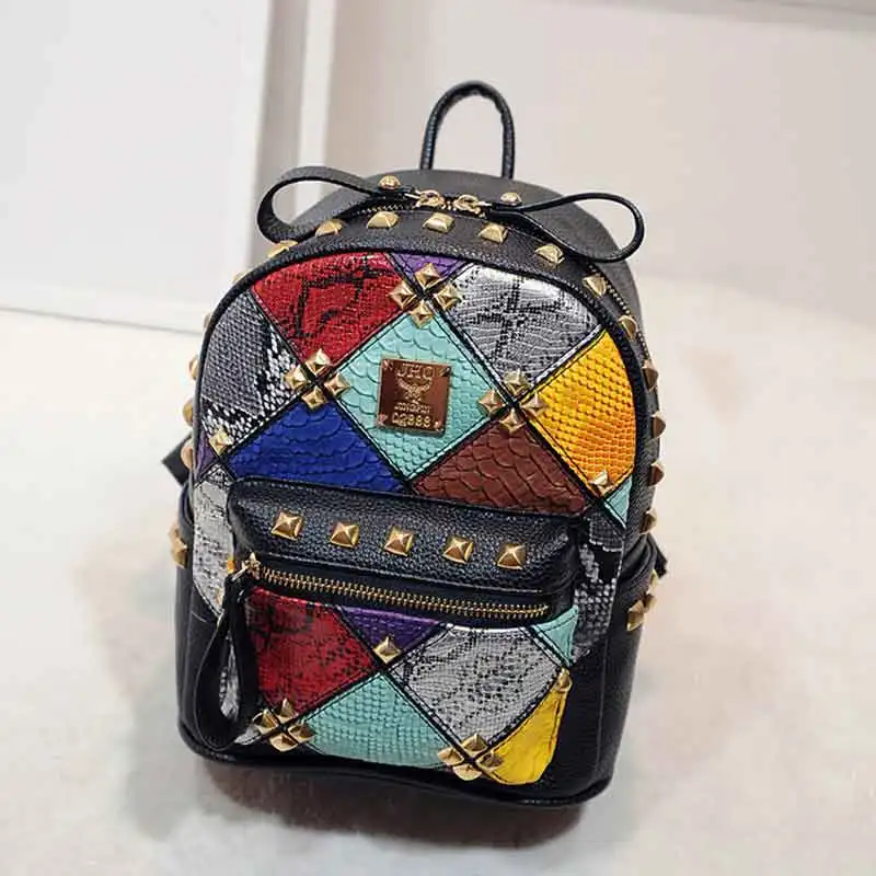 Fashion New Fish Scales Rivet Luxury Designer Brand Women Backpack Pu Leather Teenage Backpacks For Girls