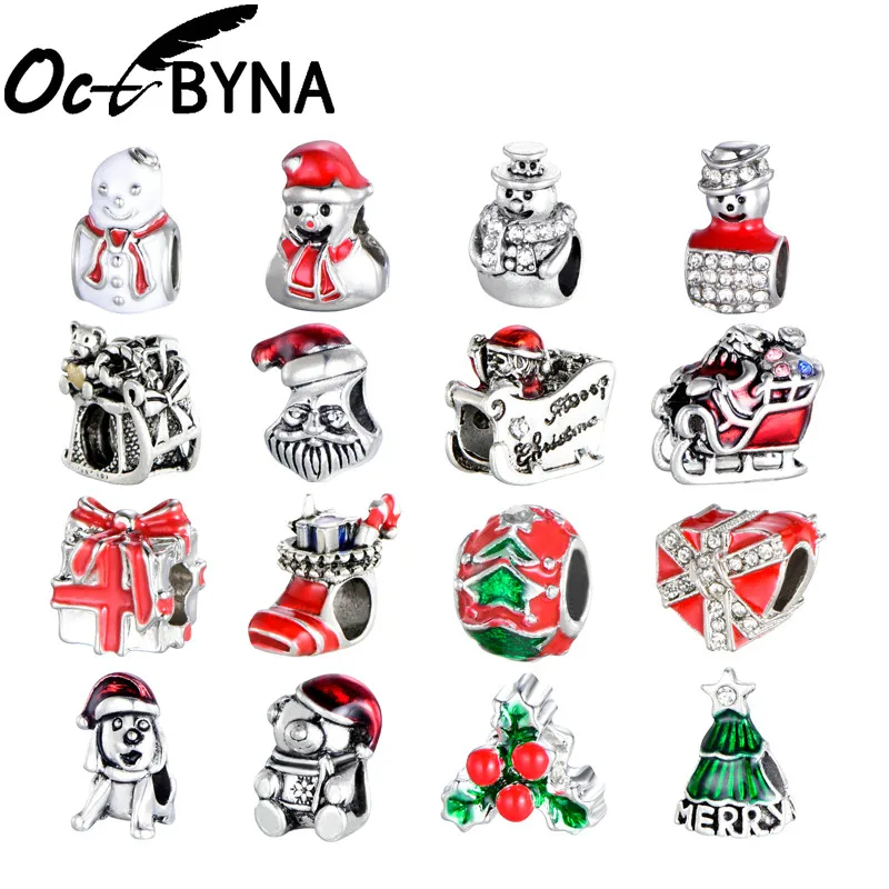 

Octbyna Christmas Old Man Gift Snowman DIY Enamel Charms Beads Original Fits Pandora Bracelet&Necklace For Women Jewelry Making