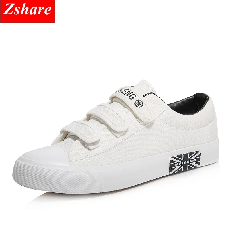 

White Women Canvas Shoes Women Sneakers fashion baskets femme 2019 Classic Hook Loop Vulcanize shoes Girls Zapatillas mujer