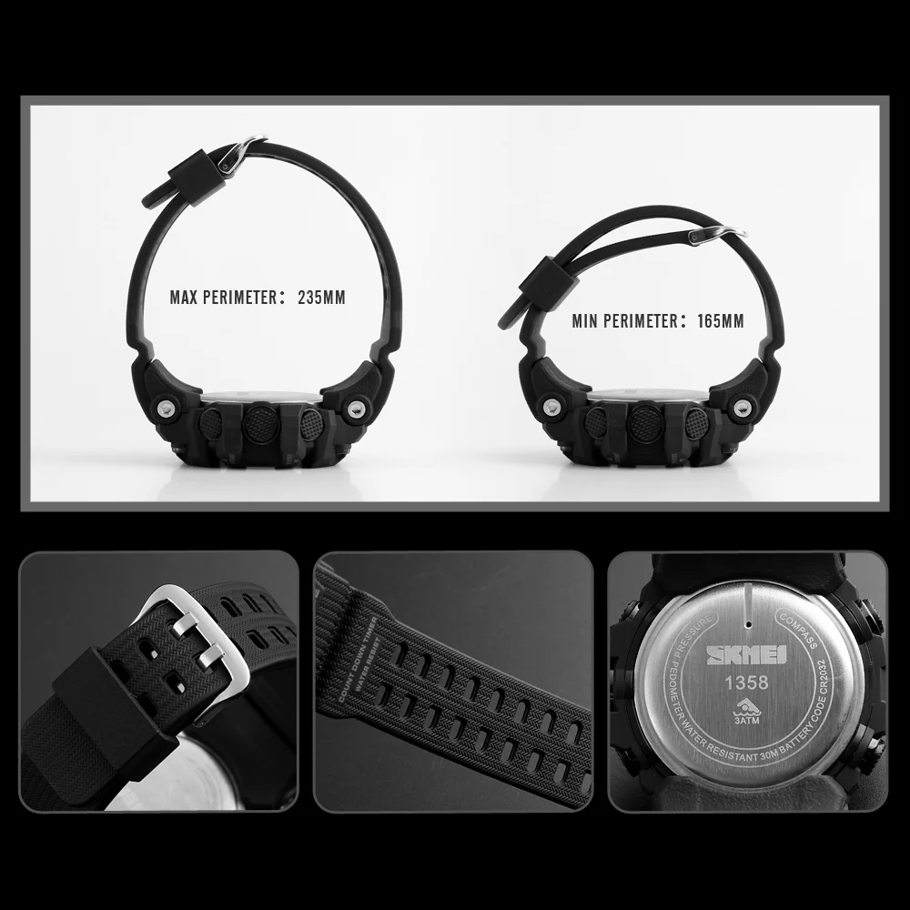  SKMEI Mens Sport Watch Fashion Men's Digital Watch Altimeter Barometer Compass Temperature Weather 