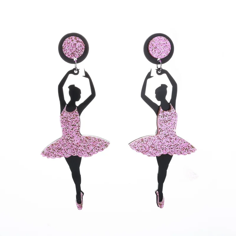 Преувеличенные персонализированные блестящие розовые серьги-капли из акрила для балета, модные длинные серьги для балерины для женщин, забавные ювелирные изделия