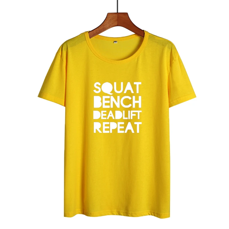 Hipster Women T Shirt Squat Bench Deadlift Repeat Funny Workout