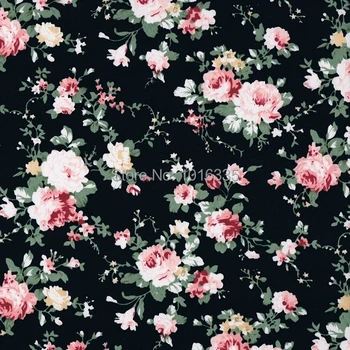 

Hot Sale Black roses flowers 100% cotton fabric 2 yards,Width 1.45 meter wholesale poplin fabric floral fabric