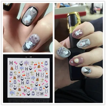 WUF 1 Sheet DIY Nail Sticker Water Transfer Cute Rabbit Design Tips Nail Beauty Manicure Decal For Nails Art