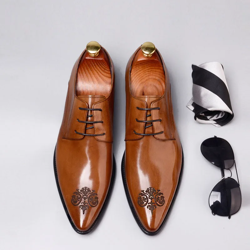 Мужские туфли на плоской подошве из натуральной кожи, роскошные Брендовые мужские кожаные туфли moda italiana, мужские оксфорды, zapatos hombre, большие размеры 38-46 - Цвет: Brown