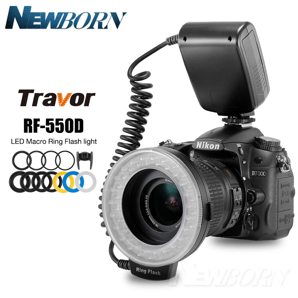 RF-550D 48 шт. макро светодиодное кольцо для вспышки с 8 переходными кольцами Canon Nikon