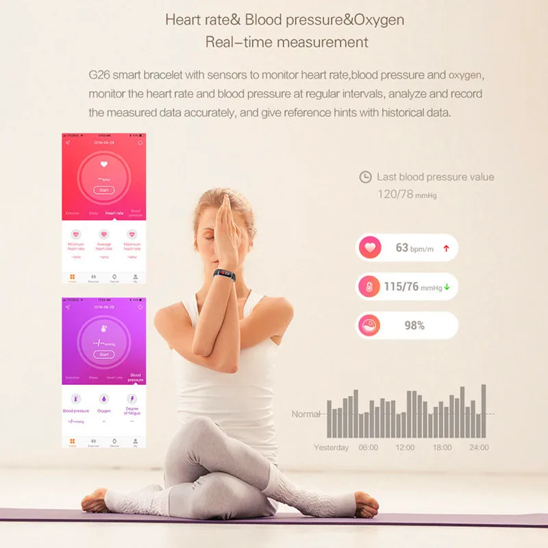 6- Smart Wristbands Blood Pressure Watch Heart Rate Monitor Fitness Bracelet Waterproof IP67 Activity Tracker Pedometer Men Women 