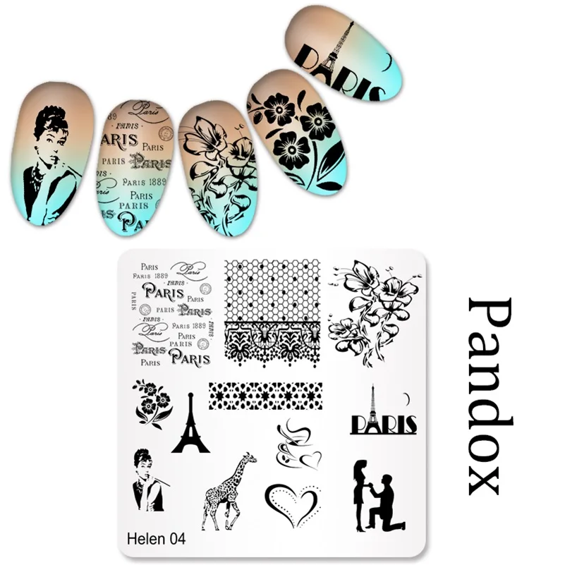 Новая серия штамповки пластины ногтей трафарет пластина с изображениями для нейл-арта шаблон ногтей диск штамповки пластины - Цвет: Helen04