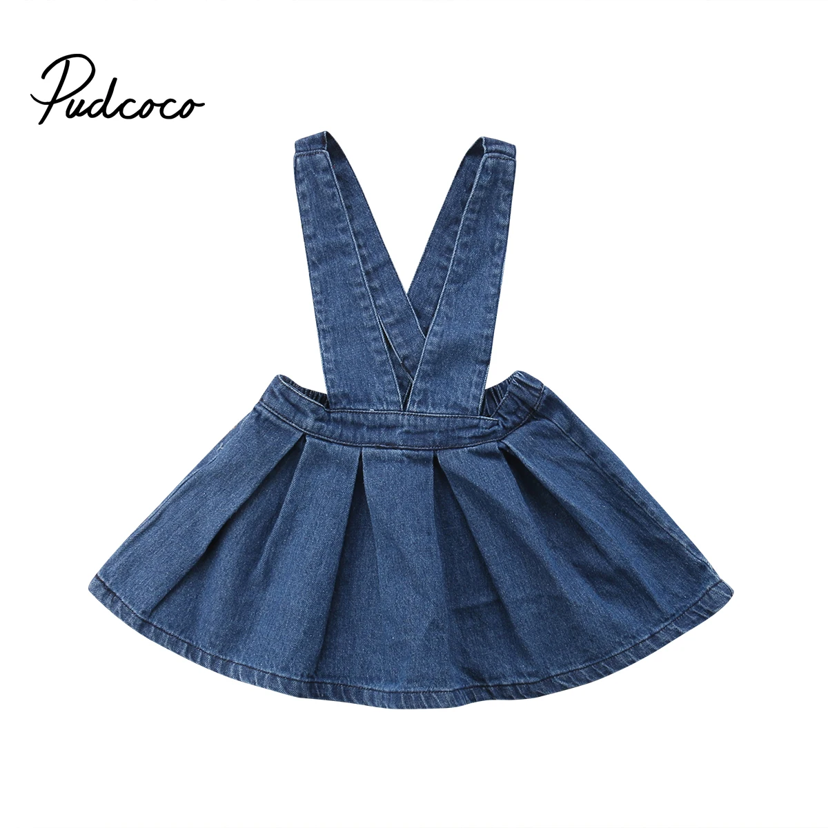 

2018 Brand New Toddler Baby Girls Lovely Fashion Dress Overalls Dress Blue Solid Elastic Waist Knee-Length Dress Outfit 6M-5Y