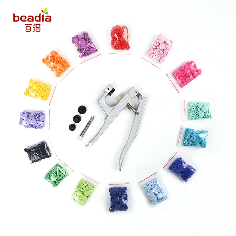 

New 1Set Metal Press Pliers Tools Used for Button Fastener Snap Pliers+150 Set Button T5 Plastic Resin Press Stud For DIY