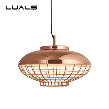 

LUALS Nordic Style Metal Electroplating Pendant Lights Personality Net Grid Pendant Light Restaurant Coffee Art Deco Lighting