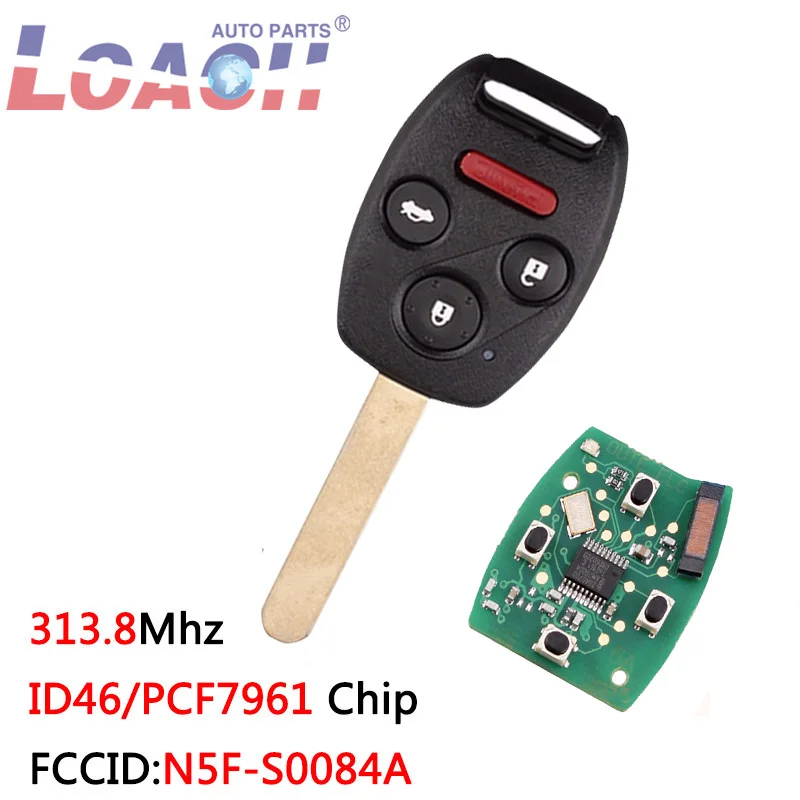 

3+1Buttons 313.8Mhz ID46/PCF7961 Chip Remote Car key For Honda Civic EX Si 2006-2011 For Honda N5F-S0084-A Car keys