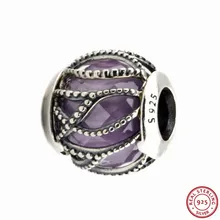 925 стерлингового серебра фиолетовый и прозрачный CZ с переплетающимся узором Сияющие Талисман из бусин ручной работы Fit PANDORA Подвески для женщин ювелирных изделий FL433