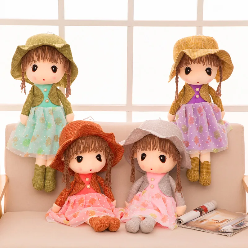 Girl's Plush Dolls Soft Lovely Stuffed Toys Girl Doll for Baby Kids Girlfriend Birthday