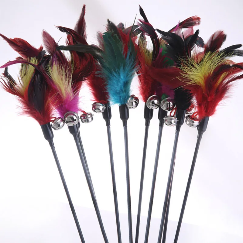 Hot Sale Cat Toys Random Color Make A Cat Stick Feather Black Coloured Pole Like Birds With Small Bell Natural 1PCS