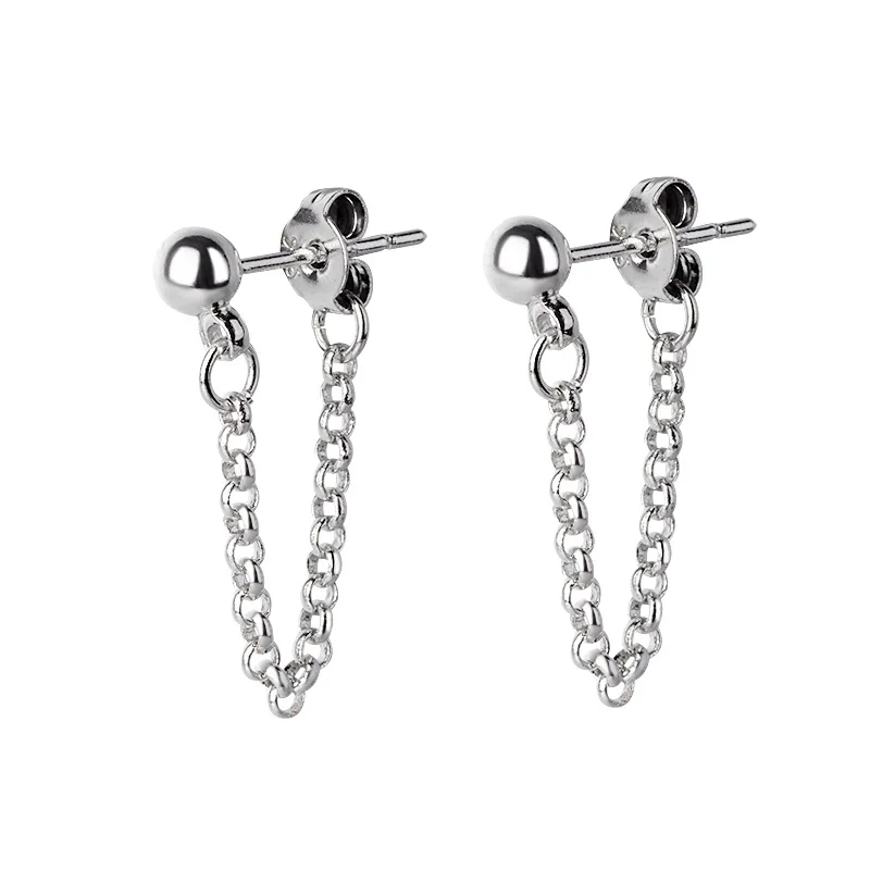 

925 Sterling Silver After Hanging Tassel Strip Stud Earrings For Women Prevent Allergy Sterling-silver-jewelry EH1058