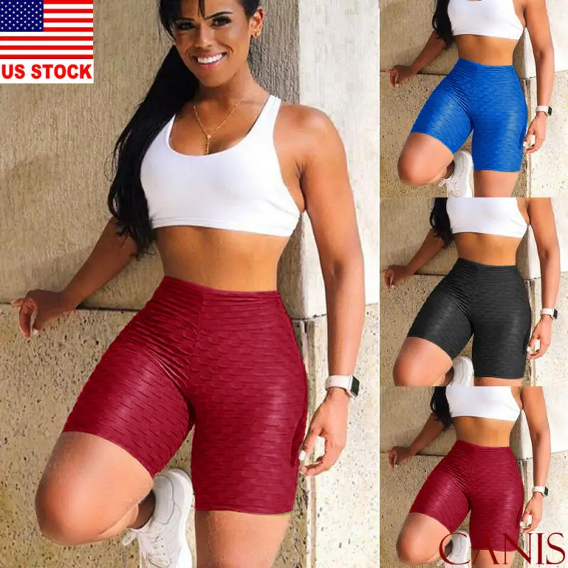 

Women's Sport Short Solid Yoga Gym Workout Waistband Skinny Dancing Tight Fitness Shorts Athletics