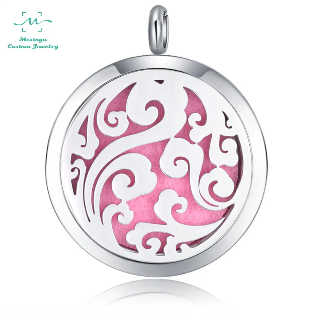 

10pcs 30mm ocean swirl Aromatherapy / Essential Oils surgical 316L Stainless Steel Perfume Diffuser Locket Necklace