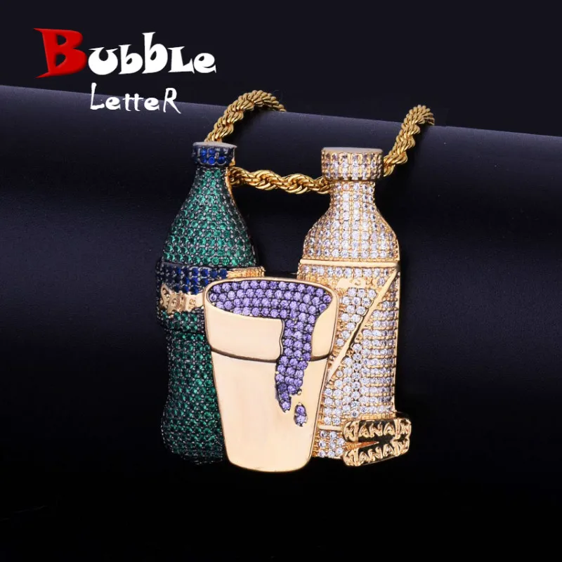 Bubble Letter Men Necklace Bottle Pendant Charms Real Gold Plated 