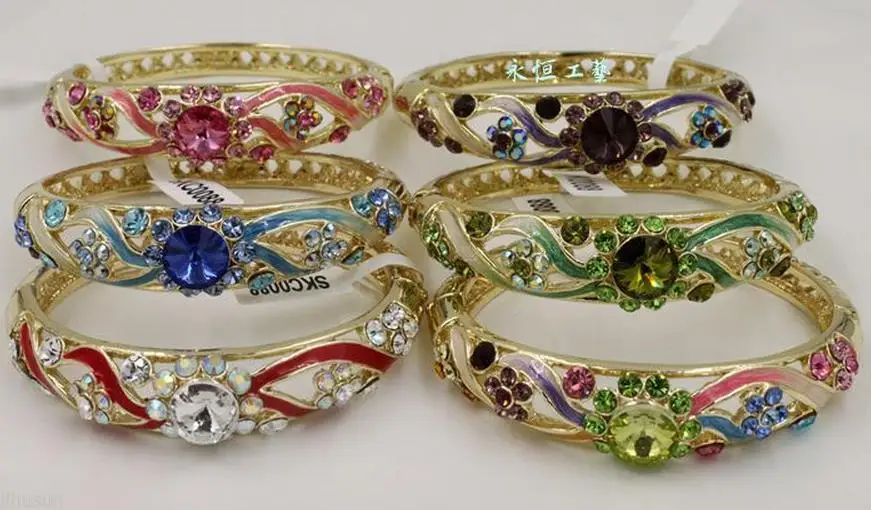 

Wholesale 5pcs Stunning Chinese Handmade Inlaid Rhinestone Hollow Bracelet Bangle