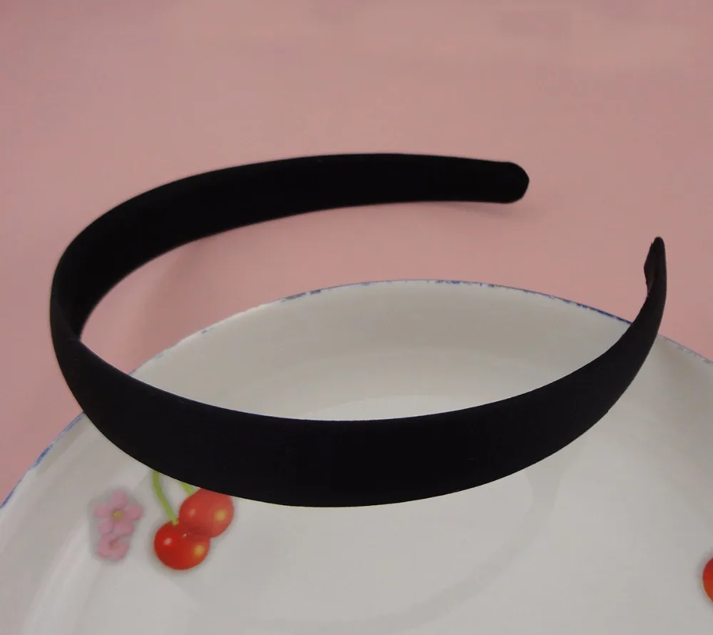 10PCS 2.0cm Black Satin Fabric Covered Plain Plastic Hair Headbands