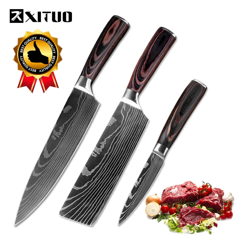 XITUO набор кухонных ножей из нержавеющей стали 3 шт. 7CR17 японский стиль шеф-повар нож для хлеба Мясо Кливер кухонный нож кухонный инструмент