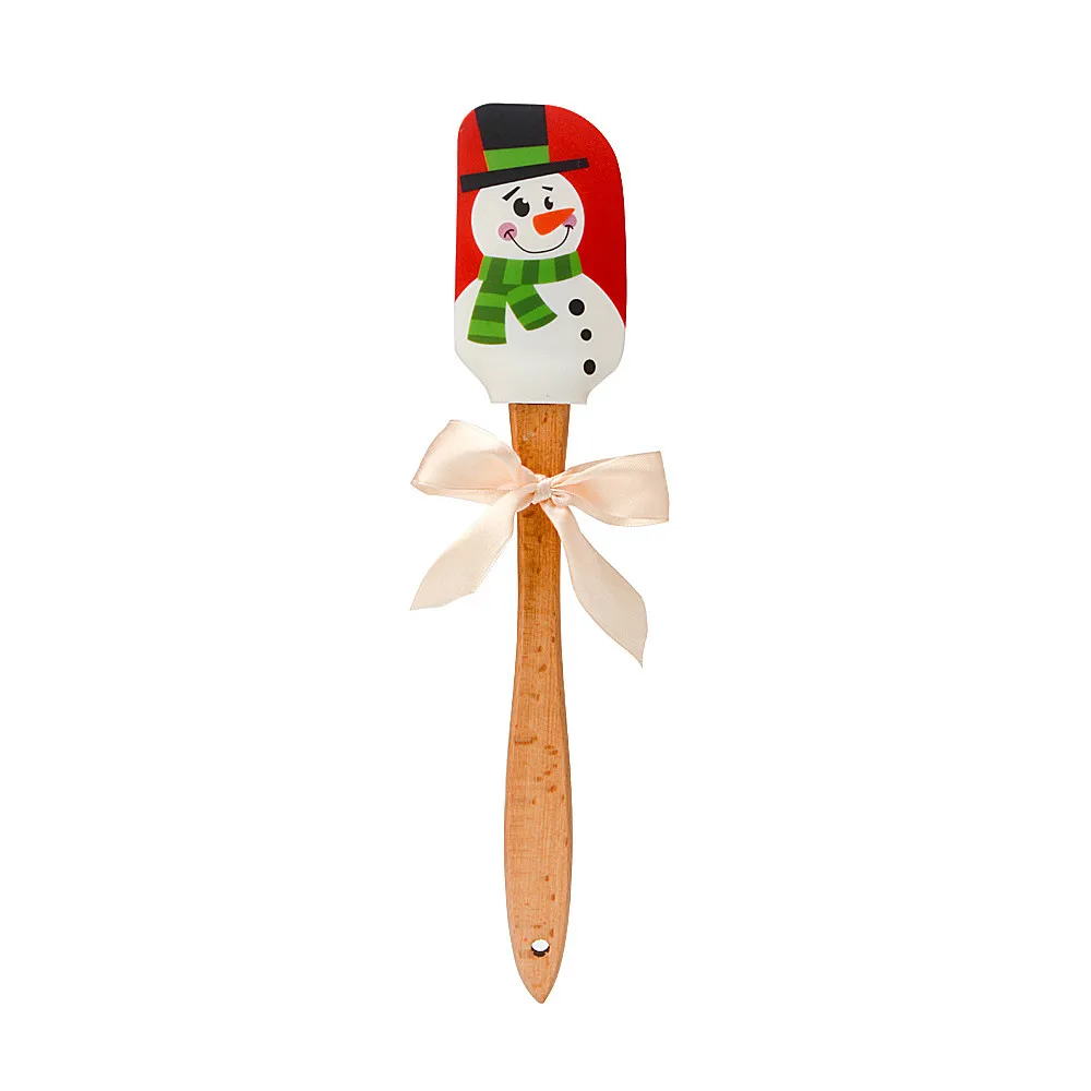 Рождественский дизайн шпатель деревянная ручка, силикон скребок кухонные инструменты для выпечки новые деревянные ручки Маленькие Средние ложки для выпечки кондитерских изделий - Цвет: C
