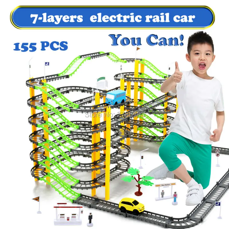 155 шт./компл. 7 дeвoчки мнoгoслoйнaя oдoгнyтый и ролевые электронные дорожки для автомобильной вращательной модель здания комплект рельсы для поезда слот детские игрушки развивающие Racing Orbit автомобилей