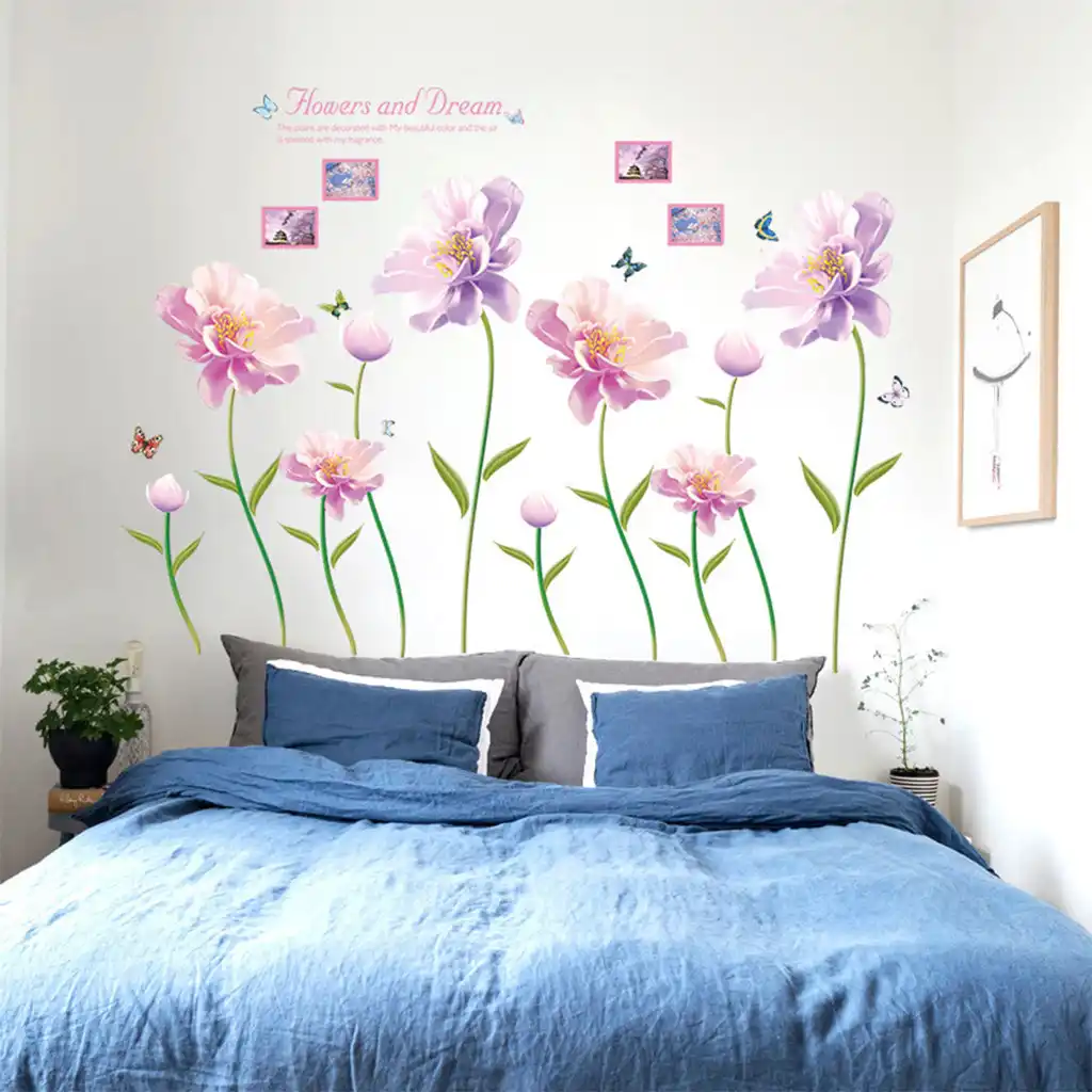 Room Peach Blossom Flower Butterfly Wall Stickers Vinyl Art Decals Decor Mural