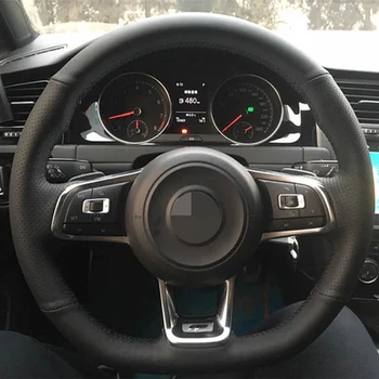 

Black Leather Car Steering Wheel Cover for Volkswagen Golf 7 GTI Golf R MK7 VW Polo GTI Scirocco 2015 2016
