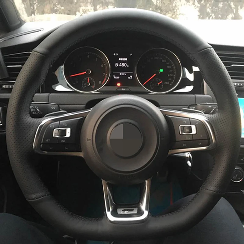 Черный кожаный чехол для Volkswagen Golf 7 GTI R MK7 VW Polo Scirocco 2015 2016|car steering wheel cover|steering coverwheel