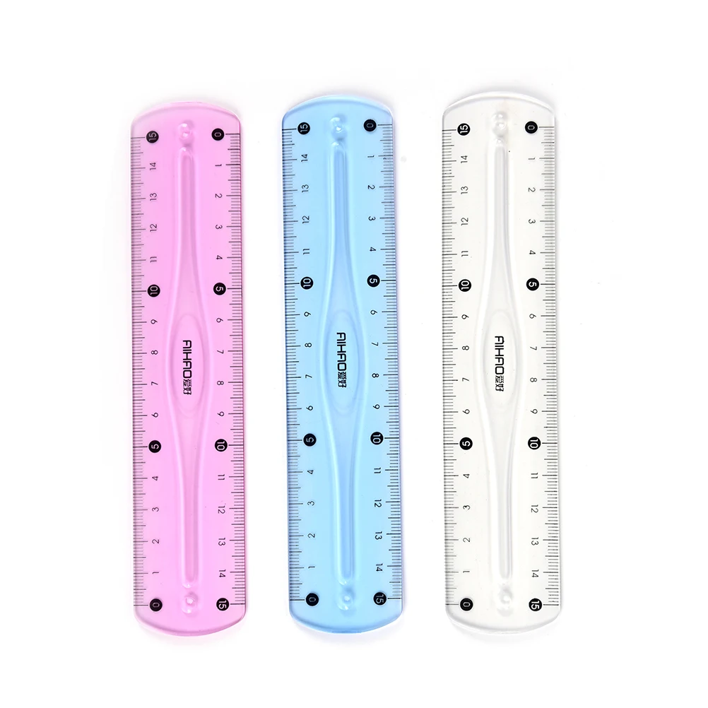 1Pcs 15cm Students Ruler Office Stationery Rulers Soft Double Scale