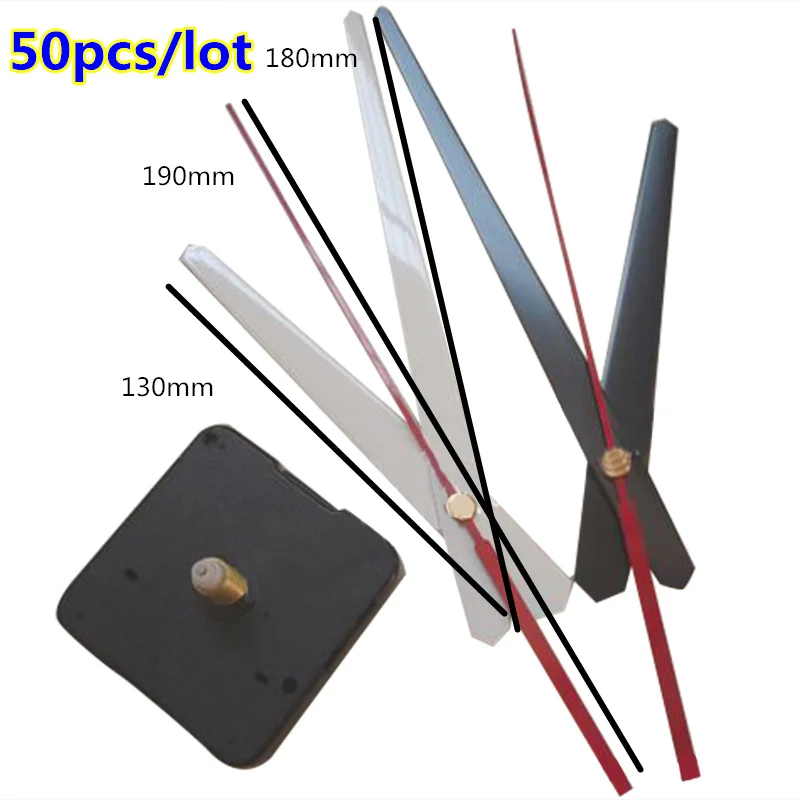 50pcs wholesale Silent Quartz Wall Clock Mechanism Watch DIY Mechanism Parts Replacement Repair Wide Hands Tools Set with hook