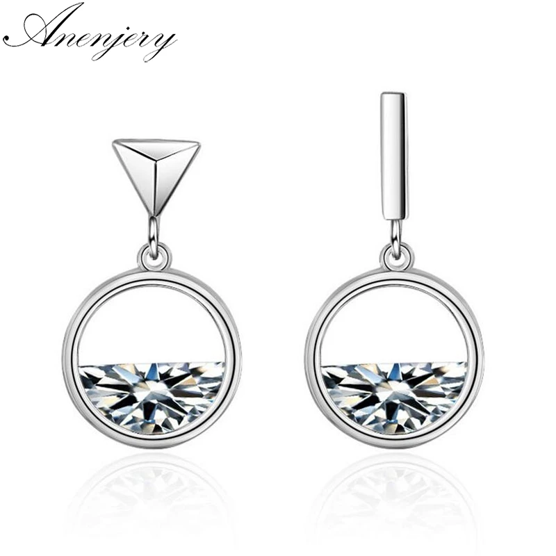 

Anenjery 925 Sterling Silver Earrings For Women Geometric Hollow Semicircular Dazzling Zircon Charm Asymmetric Earrings S-E493
