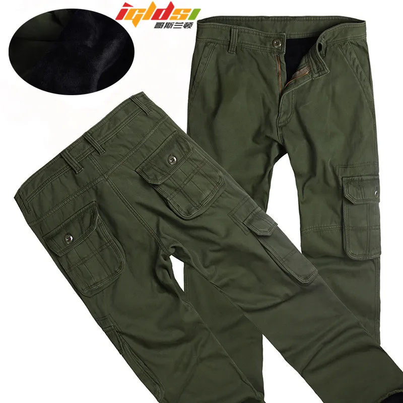 

Men's Winter Thick Warm Cargo Pants Casual Fleece Pockets Trousers Fashion Loose Baggy Jogger Worker Male Pants Plus Size 38 40