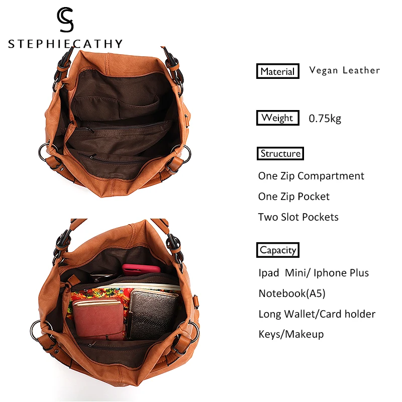 SC Big Casual Soft Tote Shoulder Bags for Women Large Vegan Leather Zipper Female Hobo High Quality - 32965090514