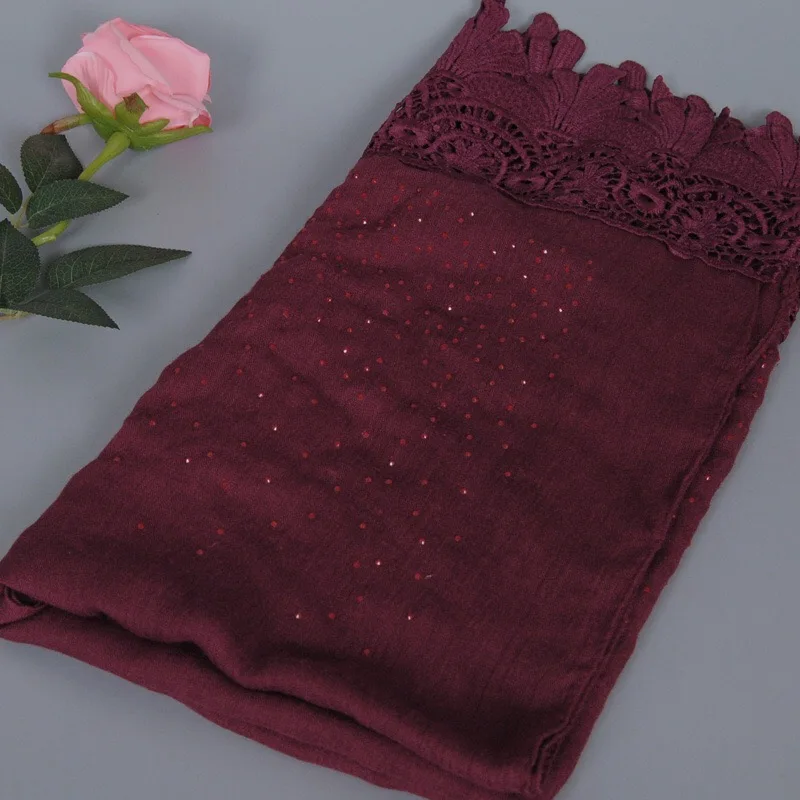 Модный кружевной цветочный хиджаб с бриллиантами роскошный хлопковый шарф мусульманские женские шарфы палантины шаль