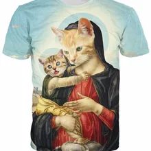Футболка Alisister с 3d принтом «Святая мама и котенок», футболка в стиле ренессанса, яркие футболки с изображением кошек, базовая футболка с забавным принтом для мужчин и женщин