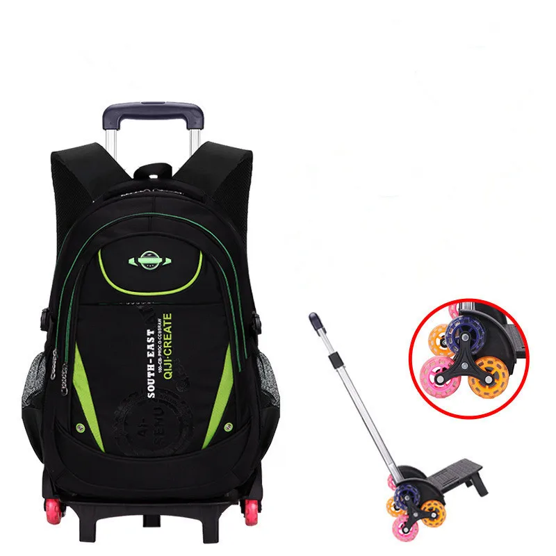 Съемный рюкзак на колесиках для мальчиков, школьный детский ортопедический рюкзак, школьный рюкзак для девочек, детская сумка, Mochila Infantil - Цвет: green 6 wheels