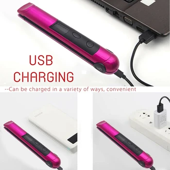 

Hair Straightener Curler Crimper Usb Charge Led Wave Iron Waterproof, Rose Red