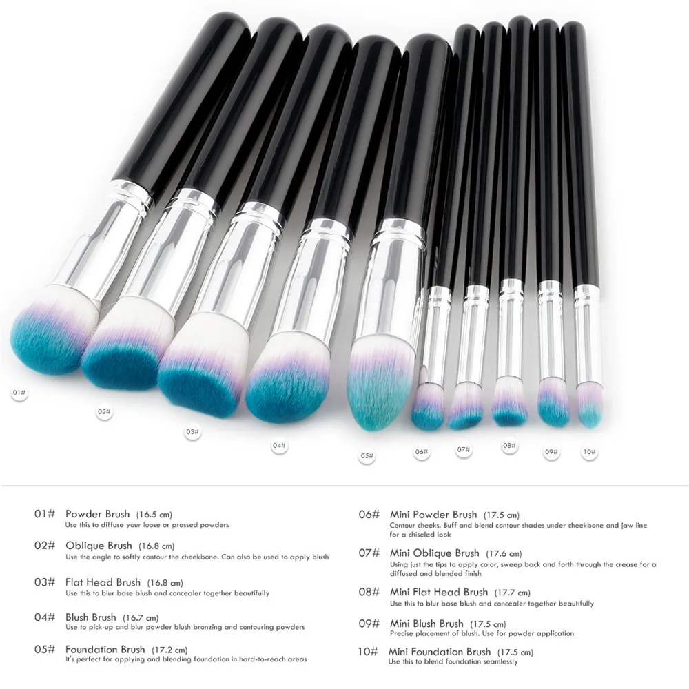 10Pcs Beauty Makeup Brushes Wooden handle Big Foundation Brush Oblique Powder Blush Eyeshadow Eyebrow Lip Brush Make Up Tools (7)