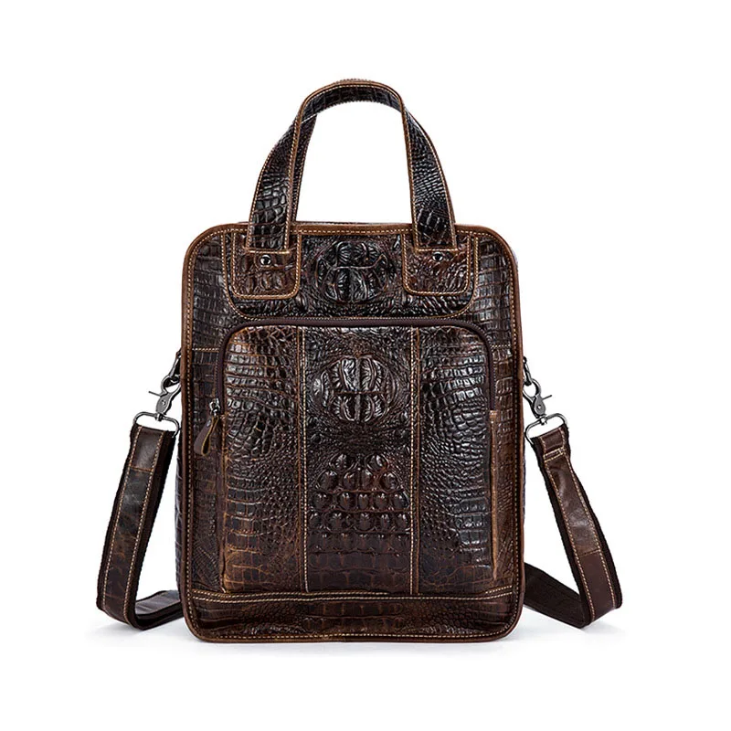 

Factory direct men's Handbags Genuine Leather business embossed three-dimensional relief crocodile pattern men's shoulder bag