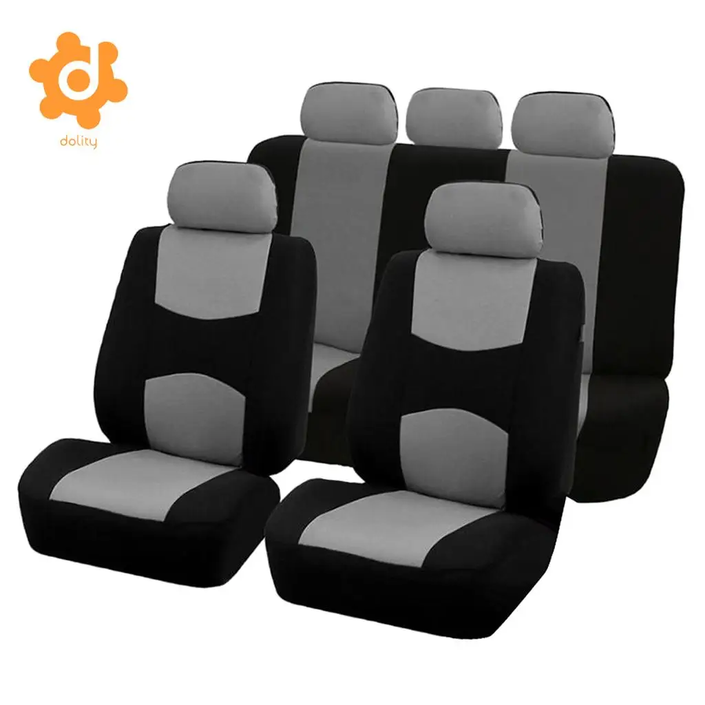 9pcs Car Fabric Front Rear Seat Covers Full Set Cushion Mat Protector Black/Gray/Blue/Red/Beige