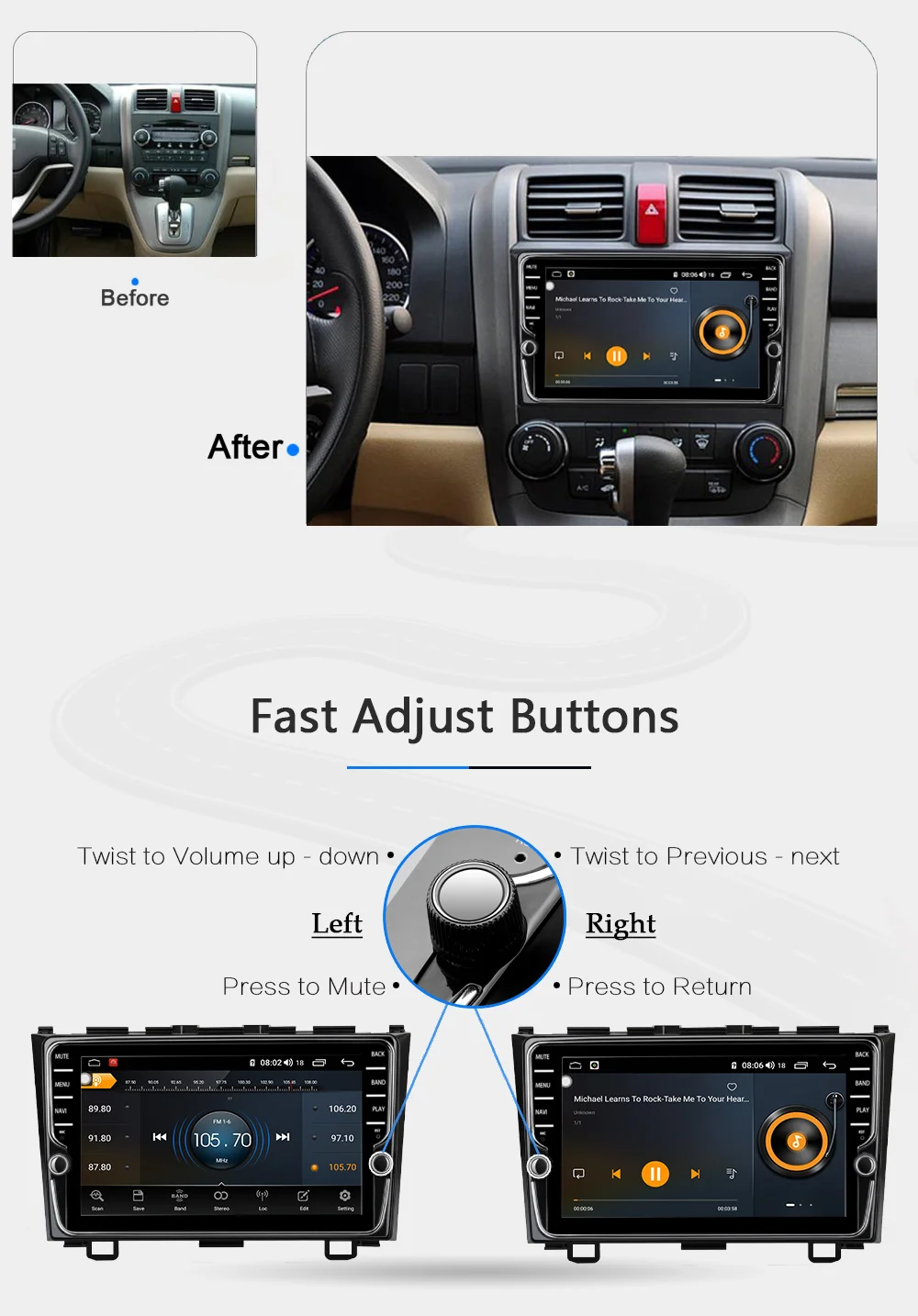 Sale Funrover 8 cores Android 9.0 Car dvd multimedia player For Honda CRV 2006-2011 car radio video stereo gps navi DSP 4G 64G LTE 3
