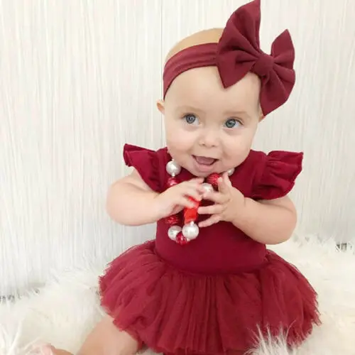 

Newborn Infant Baby Girls Clothes Ruffle Bodysuits Lace Tutu Dress Headband Outfit Lovely Baby Girls Set