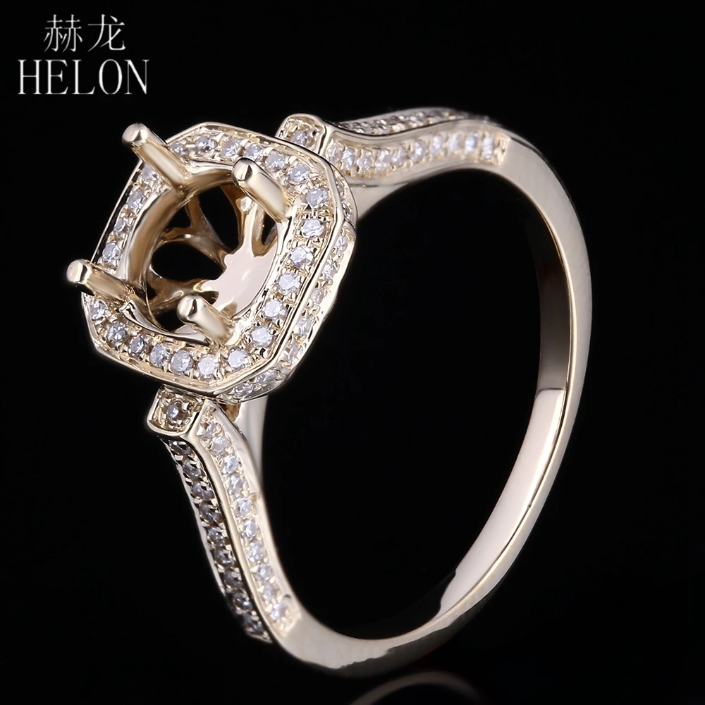 

HELON Solid 10K Yellow Gold Halo Diamond Semi-mount Engagement Wedding Ring 6.5mm Round Fine Octagon Women's Fine Jewelry Ring