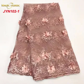 

Hot African French Lace Fabric With Sequins Beads 3d Flower Fabric For Women Wedding Dress Nigerian Lace Fabrics Fushia JYN102