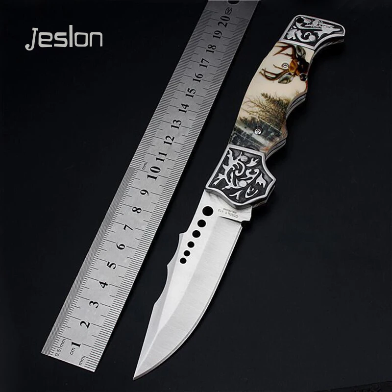 

Jeslon 56HRC 7Cr17Mov Folding Blade Knife Camping Hunting Survival Rescue Pocket Knives Utility Hunting Knife Pocket EDC Tool