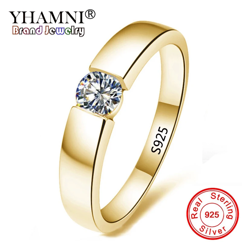YHAMNI кольцо-Пасьянс из чистого серебра и золота, CZ Циркон, обручальное ювелирное изделие, кольца для женщин и мужчин, кольцо, размер 5-13, YMKR10